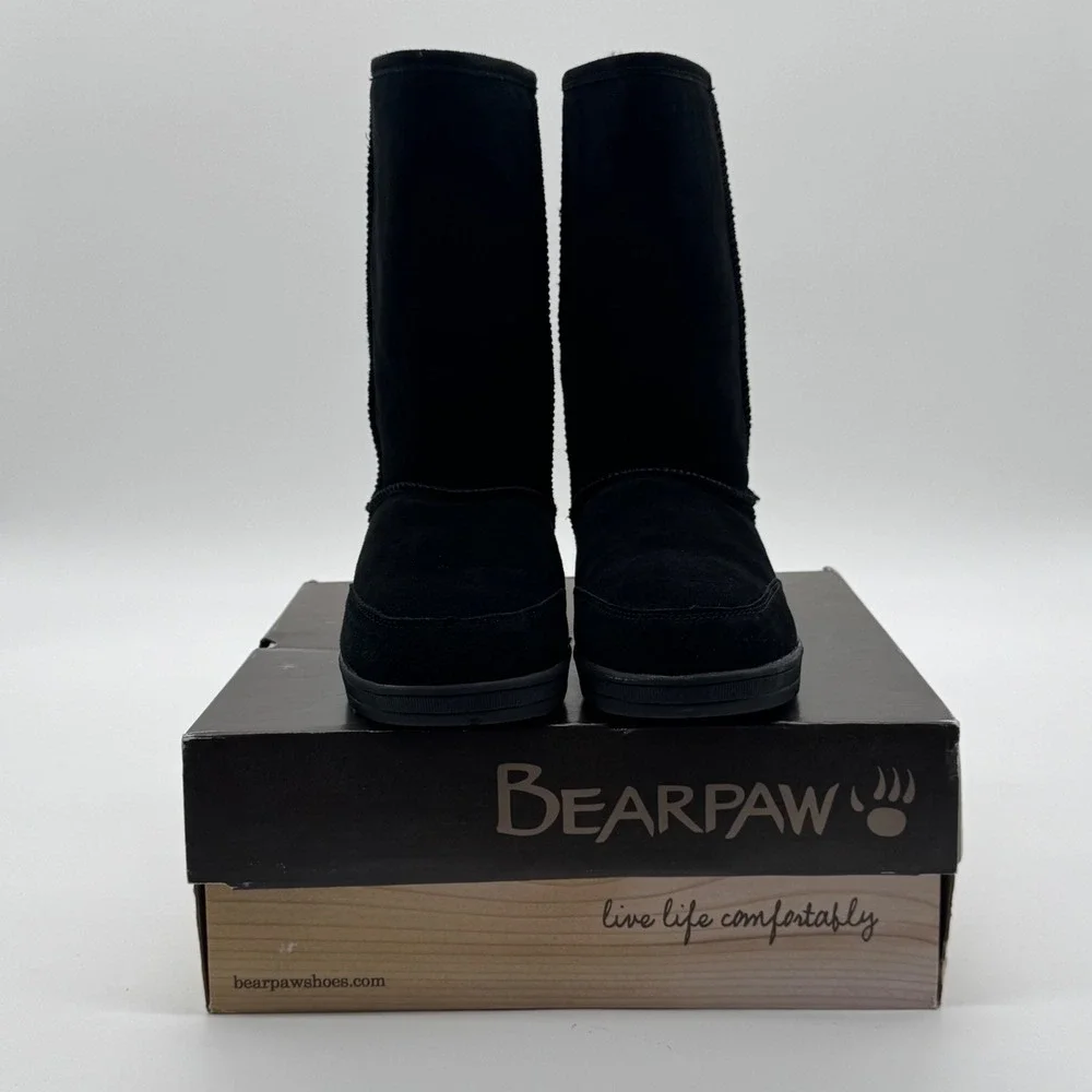 Bearpaw Meadow 605 Black Suede 10-inch Mid-Calf Winter Boots Womens 8